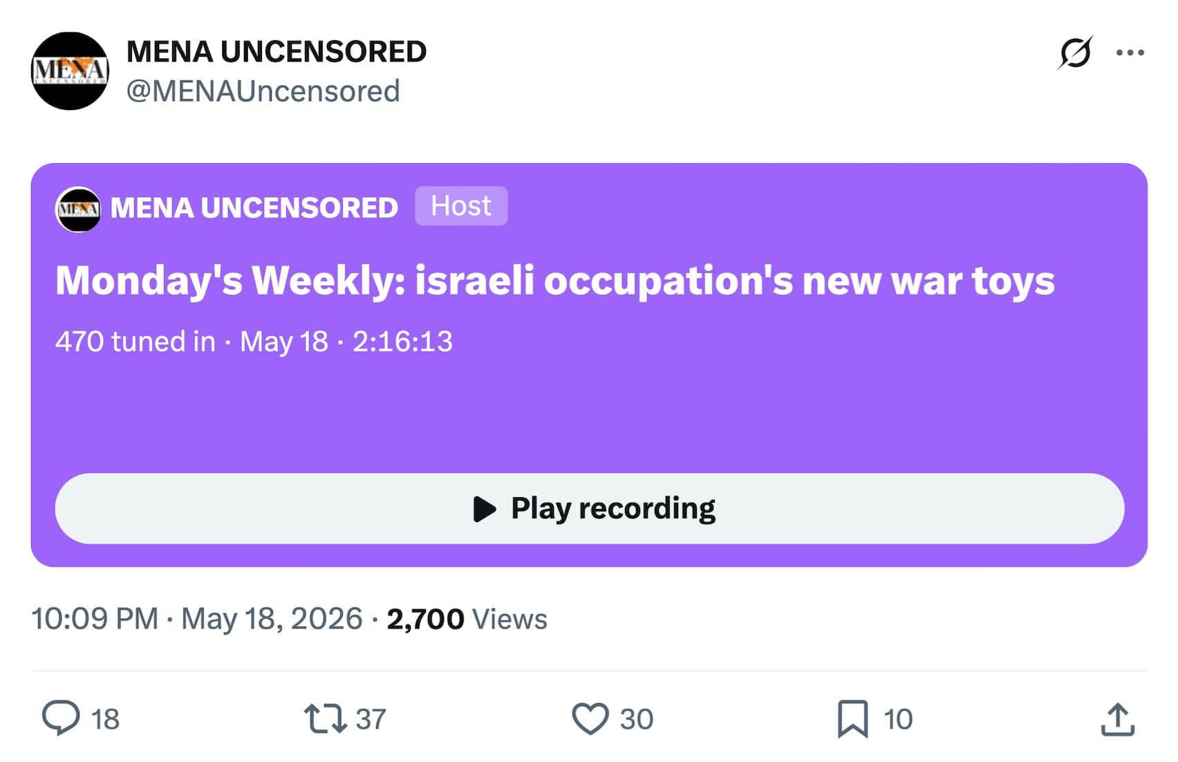 Monday's Weekly: 18 May 2026